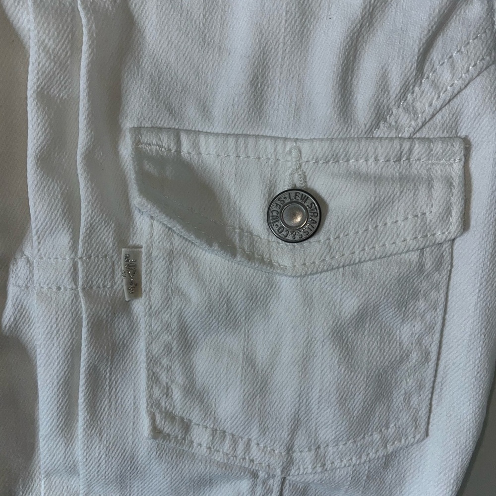 Levis Classic Pleated Cropped White Label Trucker Denim Jean Jacket- Extra Small - Picture 5 of 9